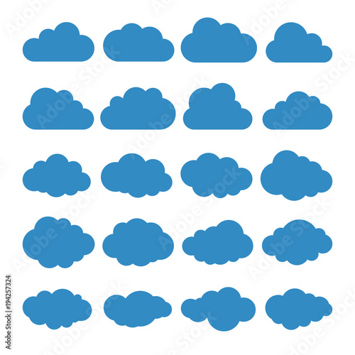 Clouds silhouettes. Vector set of clouds shapes. Collection of various forms and contours. Design elements for the weather forecast, web interface or cloud storage applications © Oleh