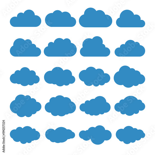 Clouds silhouettes. Vector set of clouds shapes. Collection of various forms and contours. Design elements for the weather forecast, web interface or cloud storage applications