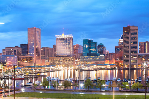 Downtown city skyline and Inner Harbor, Baltimore, Maryland, USA photo