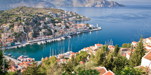 Aial panoramiv view of Symi, Dodecanese island, Greece photo