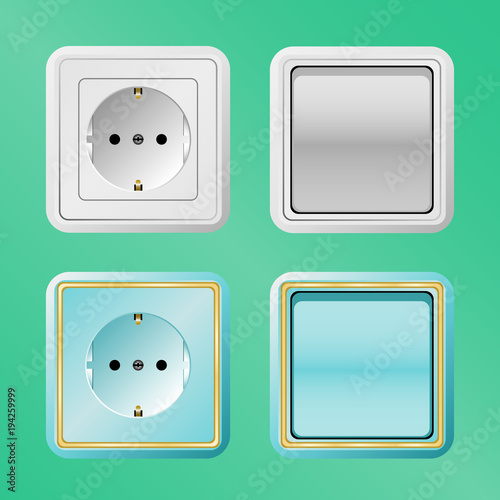 electric switches and sockets on a green background