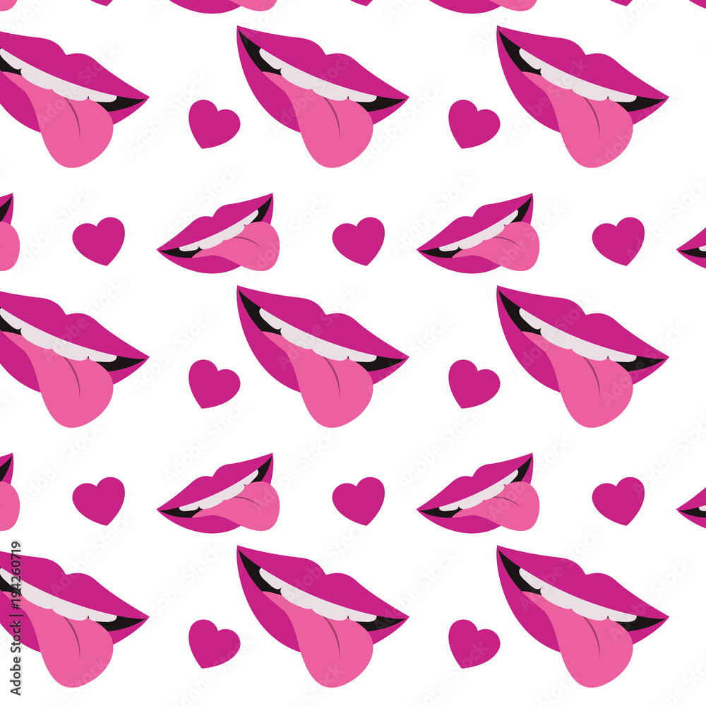 sensuality lips with tongue out and hearts pattern background vector illustration design sensuality lips with tongue out and hearts pattern background vector illustration design