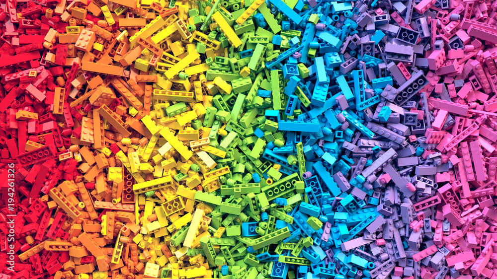 Fototapeta Udział kolorowa tęczy zabawki cegieł tło