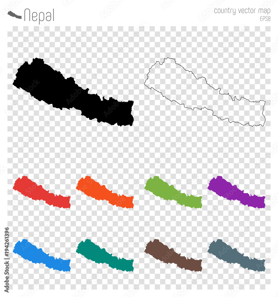Nepal high detailed map. Country silhouette icon. Isolated Nepal black ...