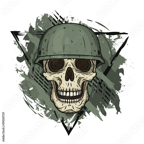 The skull in the helmet. Dead soldier.
