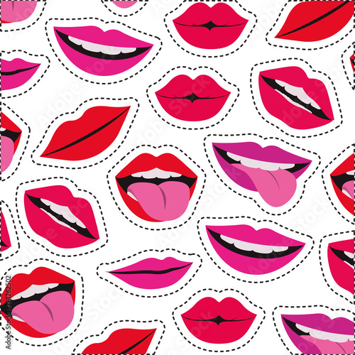 sensuality lips with tongue out pattern background vector illustration design