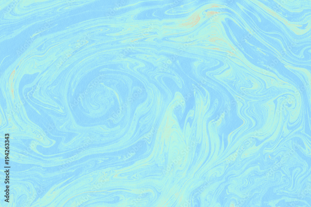 Suminagashi marble texture hand painted with cyan ink. Digital paper 938 performed in traditional japanese suminagashi floating ink technique. Ideal liquid abstract background.