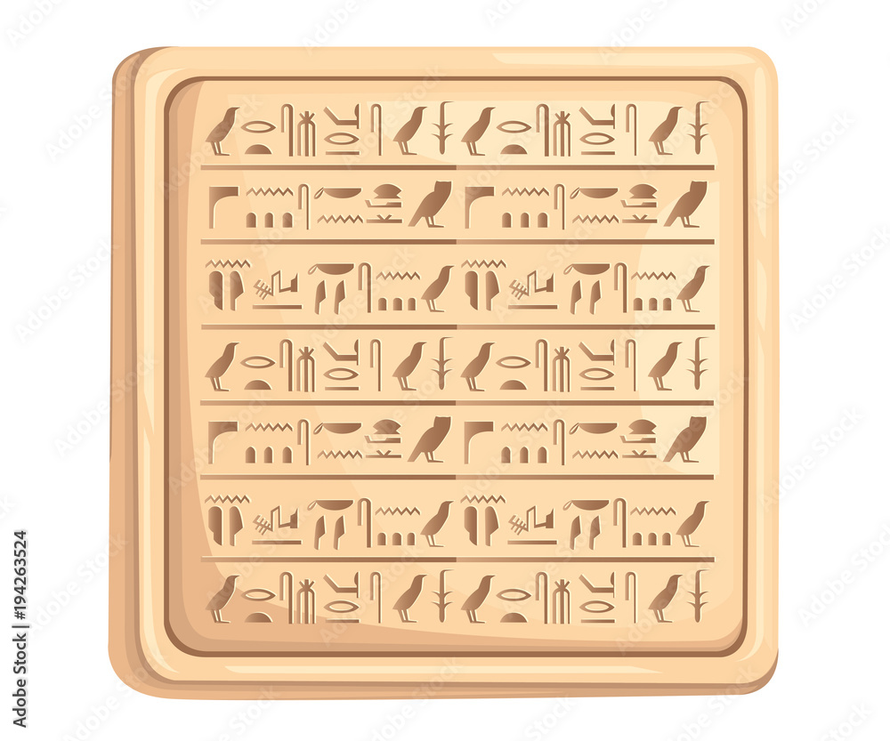 Egyptian hieroglyphics on stone plate ancient script vector ...