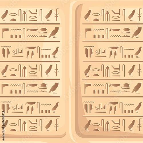 Seamless pattern of Egyptian hieroglyphics on stone plate ancient script vector illustration on white background web site page and mobile app design