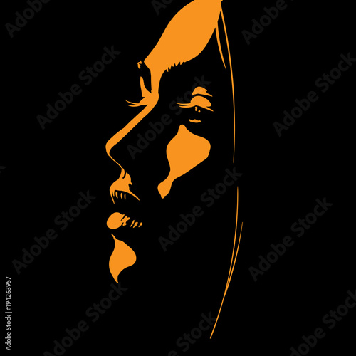 Woman face silhouette in backlight.