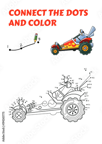 Numbers game, educational connect the dots game for children, Red Buggy. photo