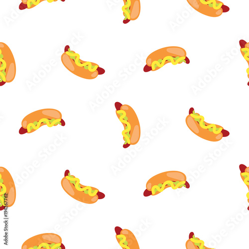 Hot dog cartoon seamless vector pattern.