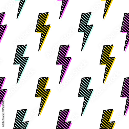 Bright lightning bolt seamless pattern fun design.