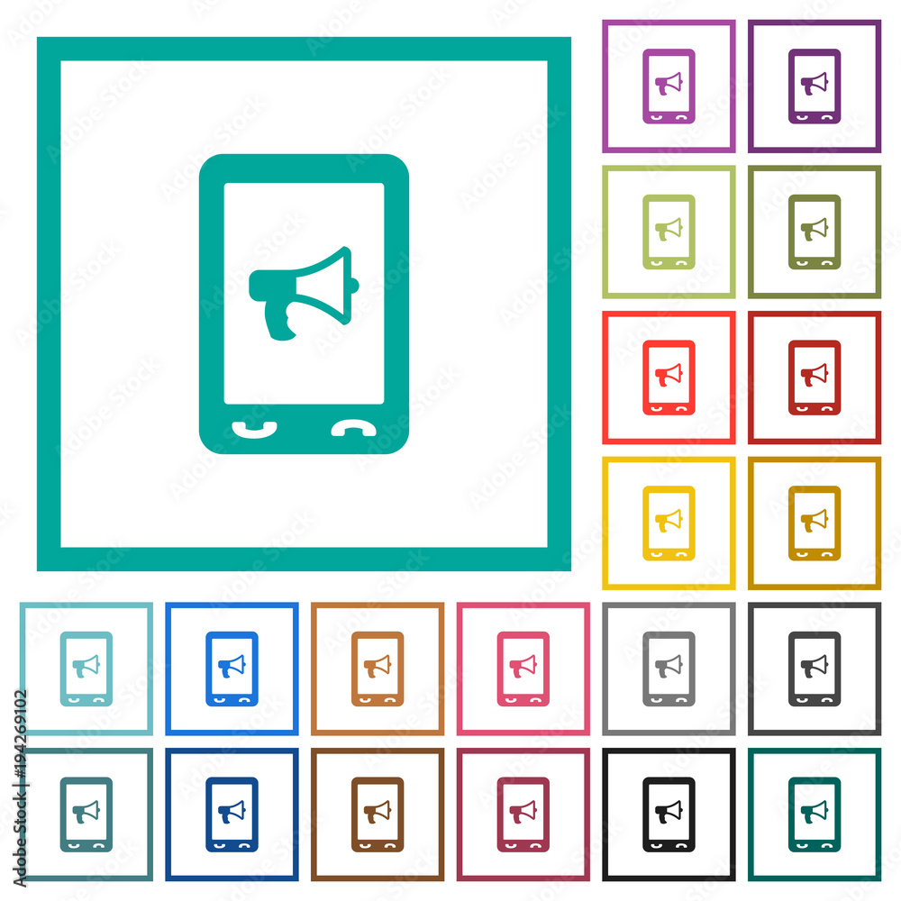 Mobile reading aloud flat color icons with quadrant frames Mobile reading aloud flat color icons with quadrant frames