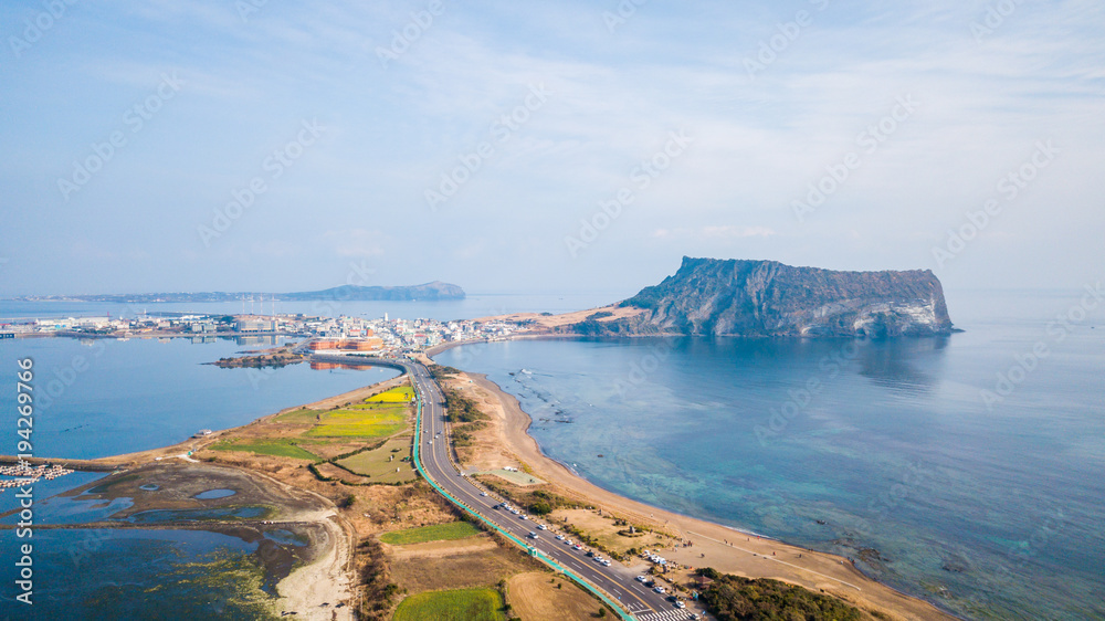 Sunrise of Jeju Do City at Seongsan Ilchulbong , Jeju Island, South Korea.