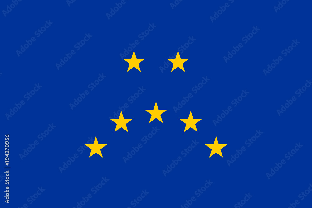 Sad face, made of the European Union flag. Representation of a unhappy face, made of seven yellow five-pointed stars of the European flag, with blue background. Illustration. Vector.