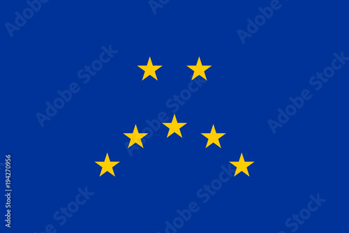 Sad face  made of the European Union flag. Representation of a unhappy face  made of seven yellow five-pointed stars of the European flag  with blue background. Illustration. Vector.