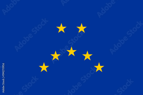 Sad face, made of the European Union flag. Representation of a unhappy face, made of seven yellow five-pointed stars of the European flag, with blue background. Illustration. Vector.