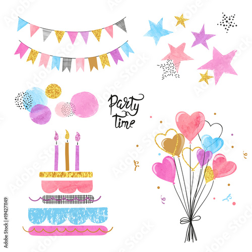 Birthday party icon set. Ve...