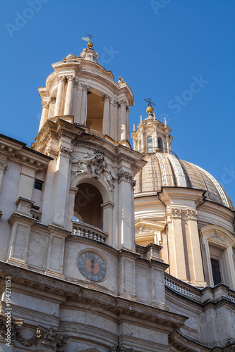 A lovely day of snow in Rome, Italy, 26th February 2018: a beautiful view of Saint Agnese in Agone in Navona Square under the snow