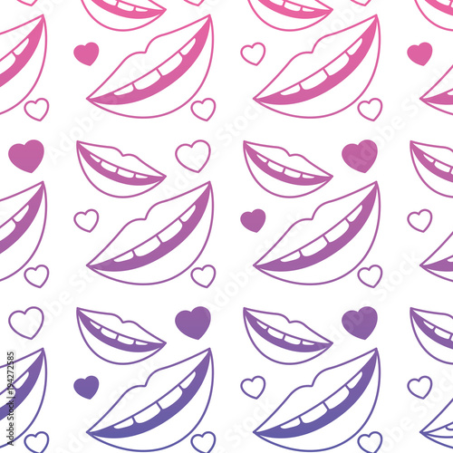 sensuality lips and hearts pattern background vector illustration design