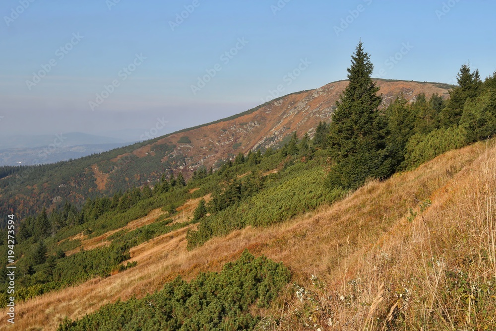 Fototapeta premium beautiful autumn landscape of Giant Mountains National park in the Czech republic near town Spindleruv mlyn.