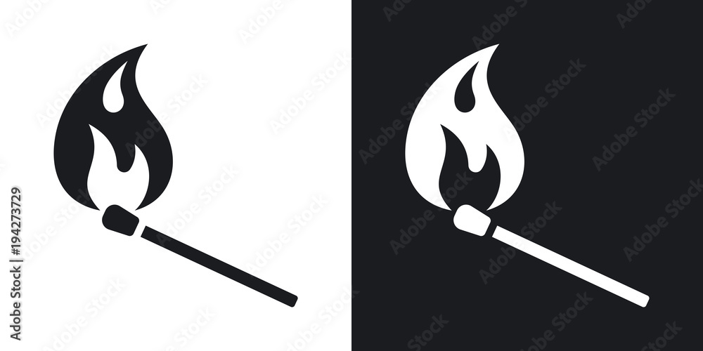 Vector burning match icon. Two-tone version on black and white background Vector burning match icon. Two-tone version on black and white background