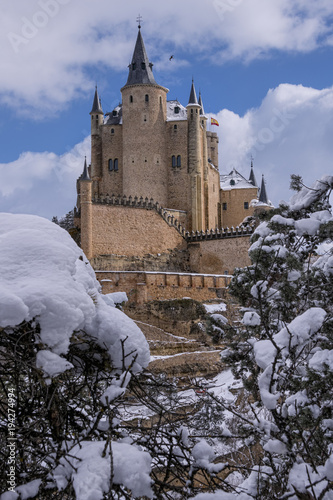 View of the Alcazar of Segovia with snow photo