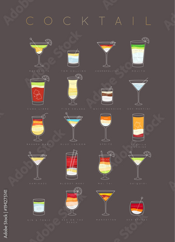 Poster cocktails flat brown