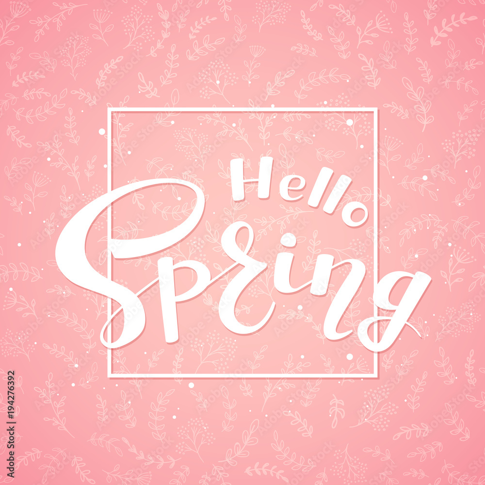 Text Hello Spring on pink background