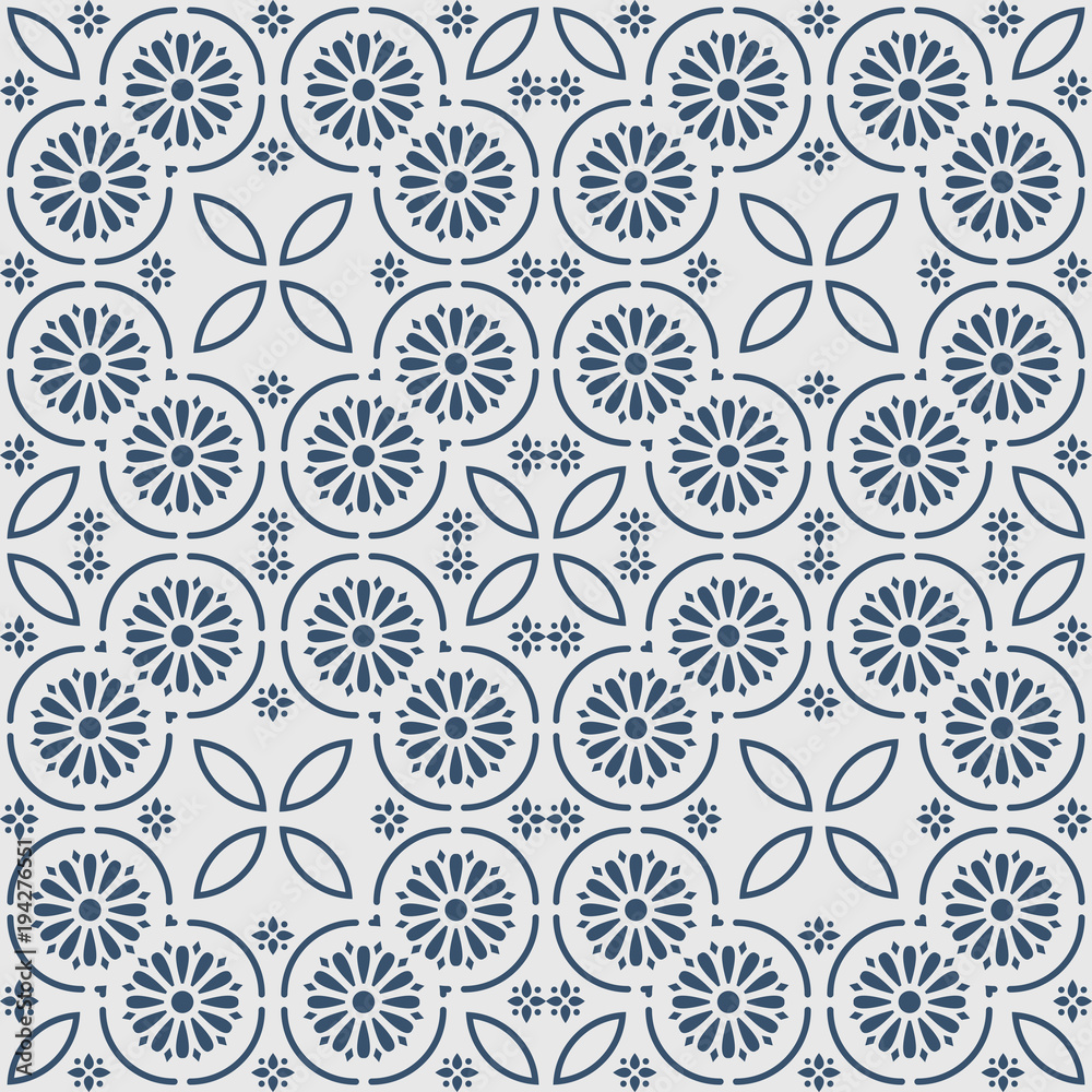 Vector damask seamless pattern background blue round curve cross frame dot line flower Vector damask seamless pattern background blue round curve cross frame dot line flower