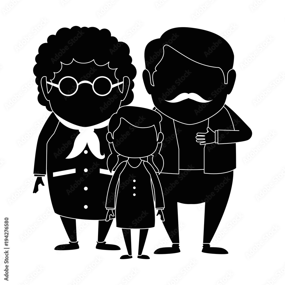 couple of grandparents with granddaughter avatars characters vector illustration design