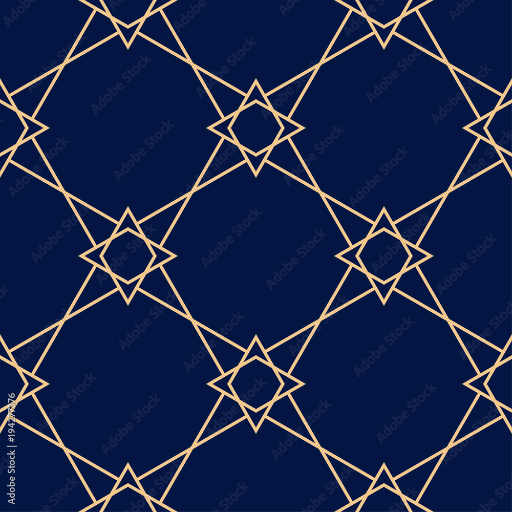 Geometric ornament. Golden blue seamless pattern Geometric ornament. Golden blue seamless pattern