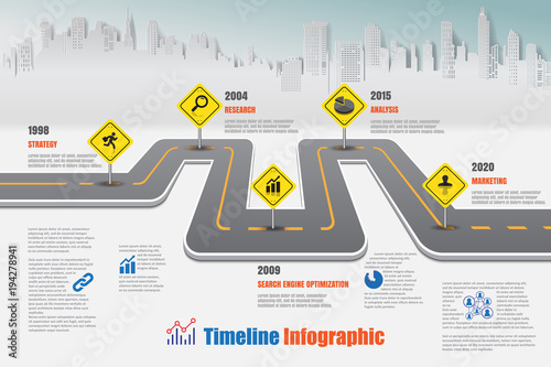 Business road map timeline infographic city designed for abstract background template milestone element modern diagram process technology digital marketing data presentation chart Vector illustration