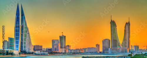 Skyline of Manama at sunset. The Kingdom of Bahrain photo