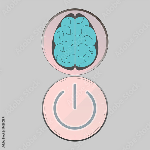 Brain and power button depicting brainpower. The effective use of human brain. Vector illustration.