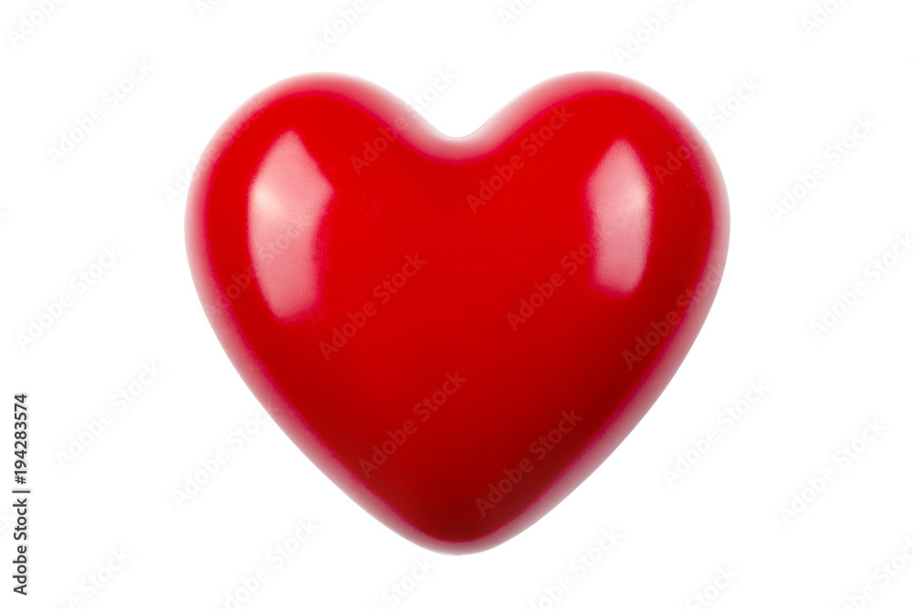 Red glossy heart isolated on white background with clipping path