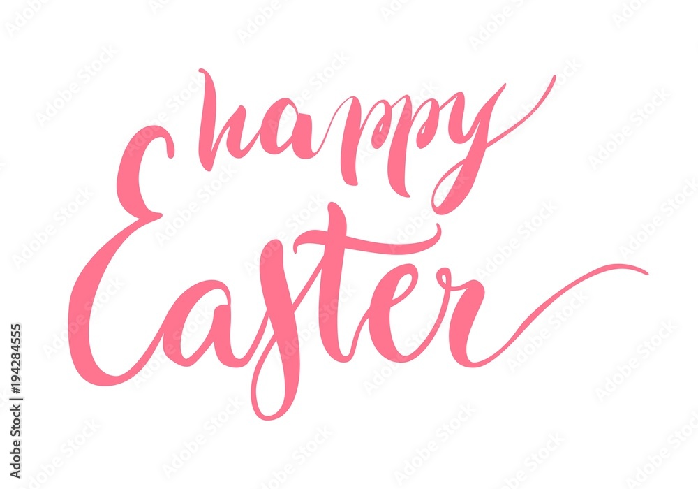Lettering, happy easter, pink, isolated. Welcome inscription for the spring holiday on cards, posters and banners. Vector illustration