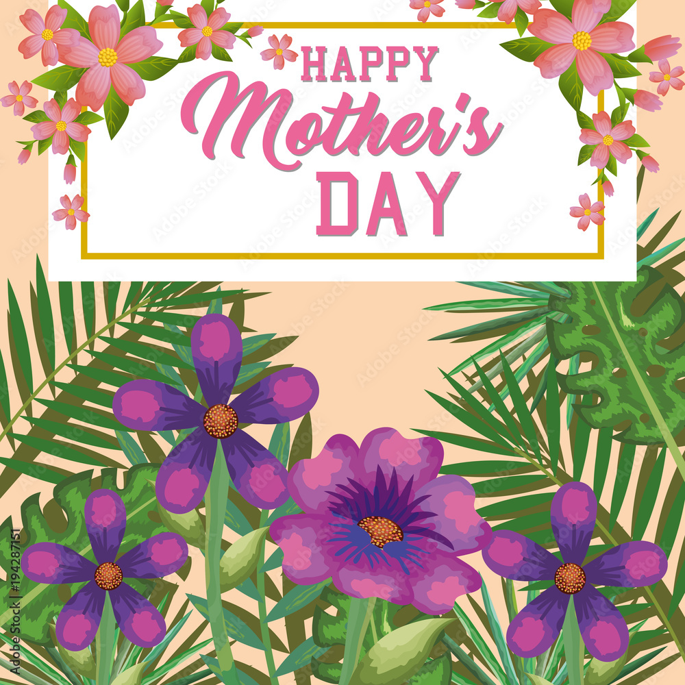 Obraz premium happy mothers day card with floral decoration vector illustration design