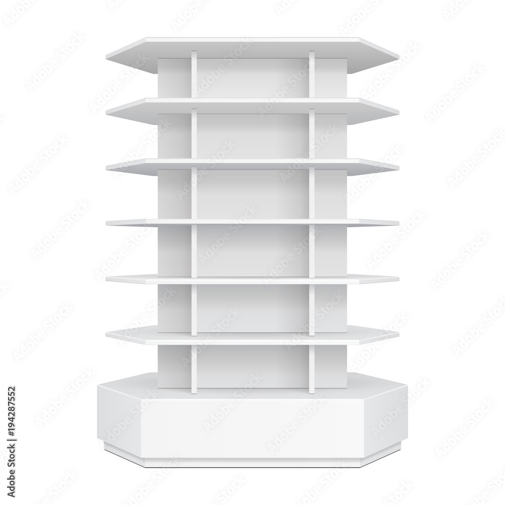 Hexagon, Hexagonal POS POI Cardboard Floor Display Rack For Supermarket Blank Empty. Mock Up. Illustration Isolated On White Background. Ready For Your Design. Product Advertising. Vector EPS10 Hexagon, Hexagonal POS POI Cardboard Floor Display Rack For Supermarket Blank Empty. Mock Up. Illustration Isolated On White Background. Ready For Your Design. Product Advertising. Vector EPS10