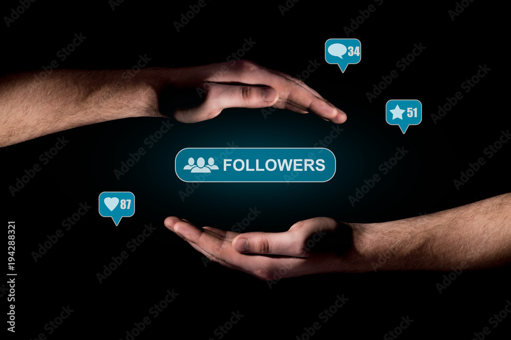 Hand show a icon of followers Hand show a icon of followers