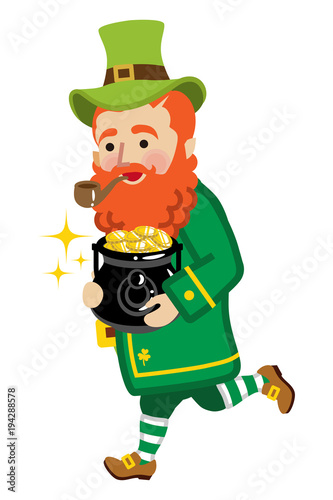 Leprechaun Running with holding a Pot Of Gold