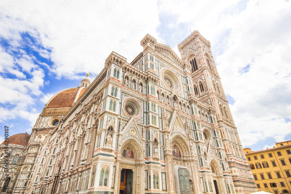 Beautiful & Famous place in florence cathedral of Saint Mary of Flower, Florence Duomo (Duomo di Firenze)  Dome in summer on a sunny day, (Italy - tuscany - Florence city)
