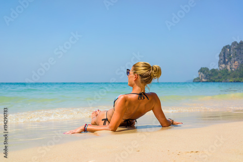 woman resting at the  tropical Thailand Railay beach © Netfalls