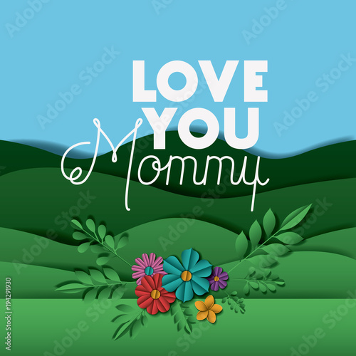 happy mothers day with floral decoration in landscape card vector illustration design