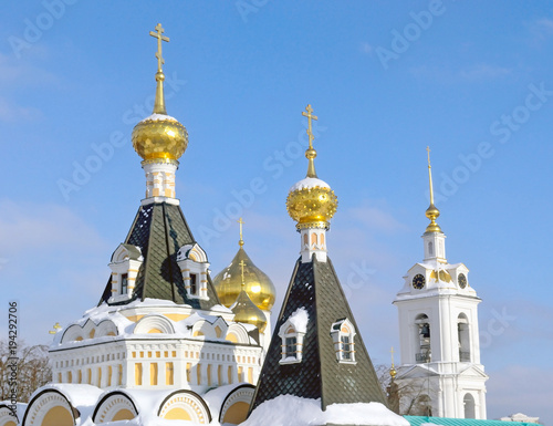 Domes of Russian Orthodox churches in Dmitrov Kremlin, Russia, Moscow region photo