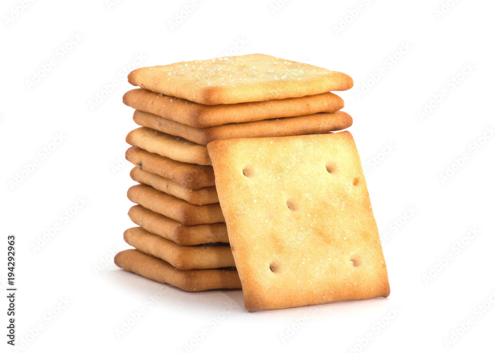 stack of square crackers isolated on white background. stack of square crackers isolated on white background.