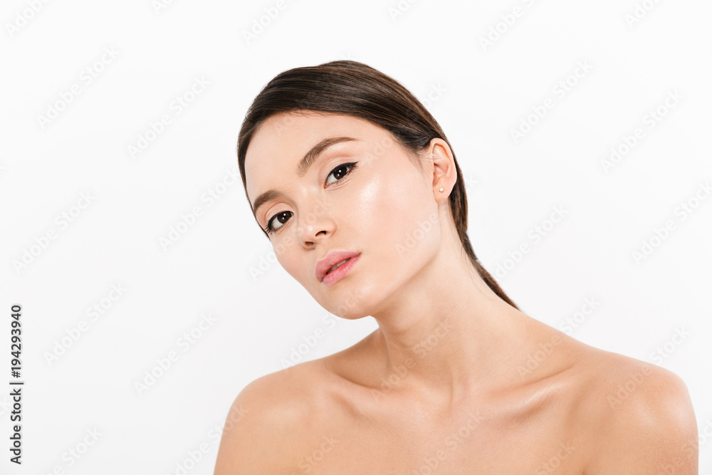 Beauty portrait of asian woman looking camera isolated Beauty portrait of asian woman looking camera isolated