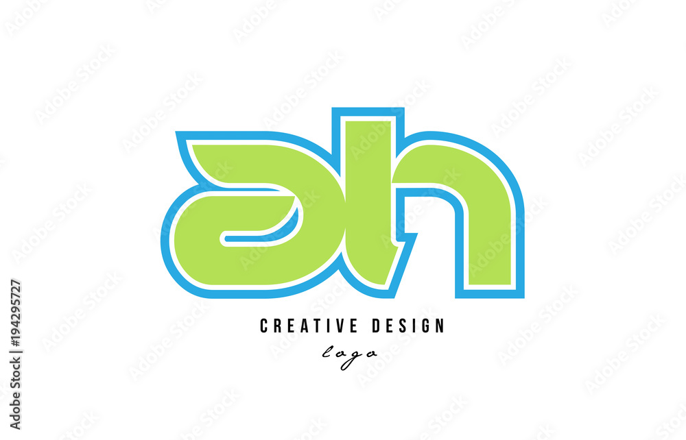 blue green alphabet letter ah a h logo icon design