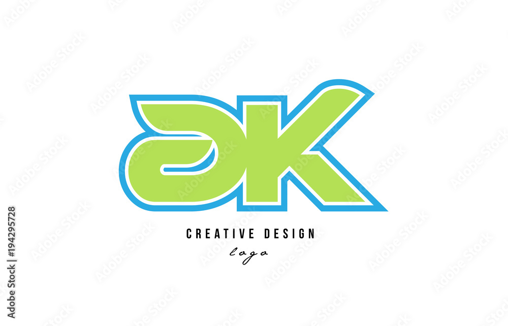 Obraz premium blue green alphabet letter ak a k logo icon design